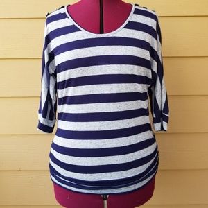 Gray & navy striped t-shirt blouse